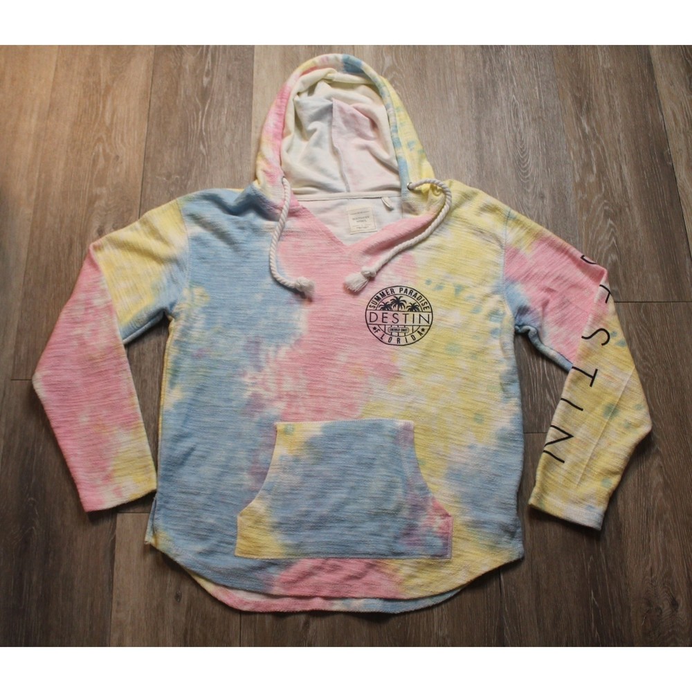 Unique Destination Destin Florida Summer Paradise Tie-Dye style Hoodie Size L - Picture 1 of 8